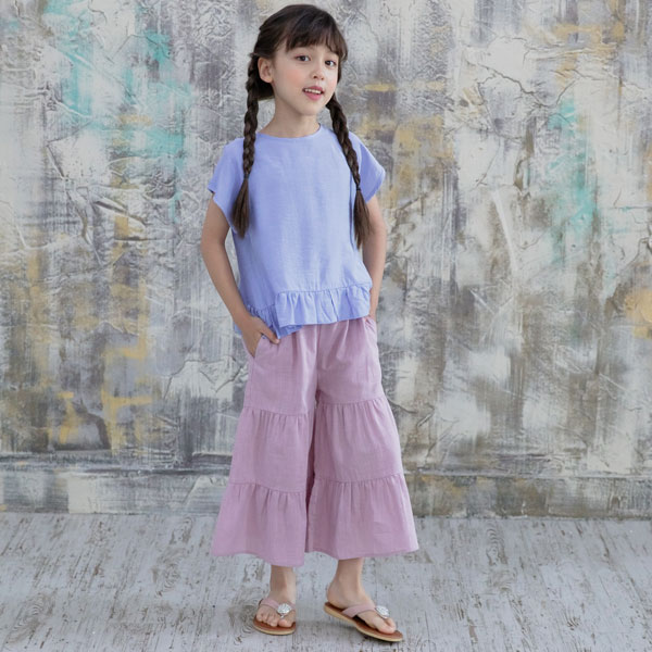 【クーポンで50％OFF】ティアードワイドパンツ 子供服 キッズ ジュニア 女の子 薄...