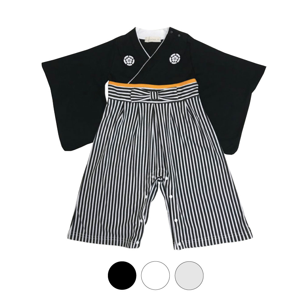 【メール便送料無料】羽織はかまロンパース カバーオール ベビー服 子供服 お食い初め お宮参り 百日祝い 七五三 初節句 子どもの日 一升餅 誕生日 お正月 衣装 和服 袴 ハカマ 着物 男の子 フォーマル 出産祝い ギフト 黒 白 グレー 60 70 80 90