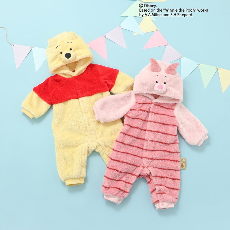 2025秋冬t【apres les cours/アプレレクール】WEB限定_ディズニーキャラクター くまのプーさん_フード付カバーオール≪80cm 90cm 100cm 110cm 120cm 130cm≫子供服 キッズ ベビー スウェット トップス 長袖 ピグレット ティガー Disneyのサムネイル