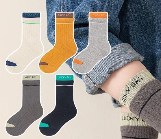 キッズ 子供の靴下 ネオンカラー トレンド 5足組 5足セット ソックス 男の子 女の子 綿 ストライプ 無..