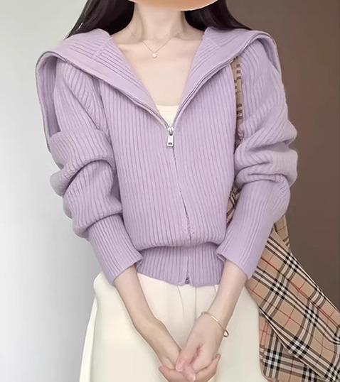 乐天商城 - レディース ニット セーター 長袖 ビッグカラー ジップアップ リブ編み オーバーサイズ ゆったり パステルカラー シンプル カジュアル フェミニン 重ね着 体型カバー おしゃれ 秋冬 大人可愛い 韓国風 旅行 通勤 デート 休日 プレゼント ギフト