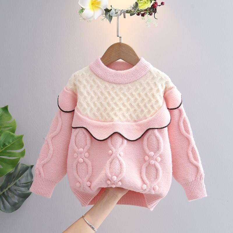 女の子 ケーブル柄 デザイン ニット プルオーバー セーター ピンク パープル 秋冬 新作 子供服 ファッ..