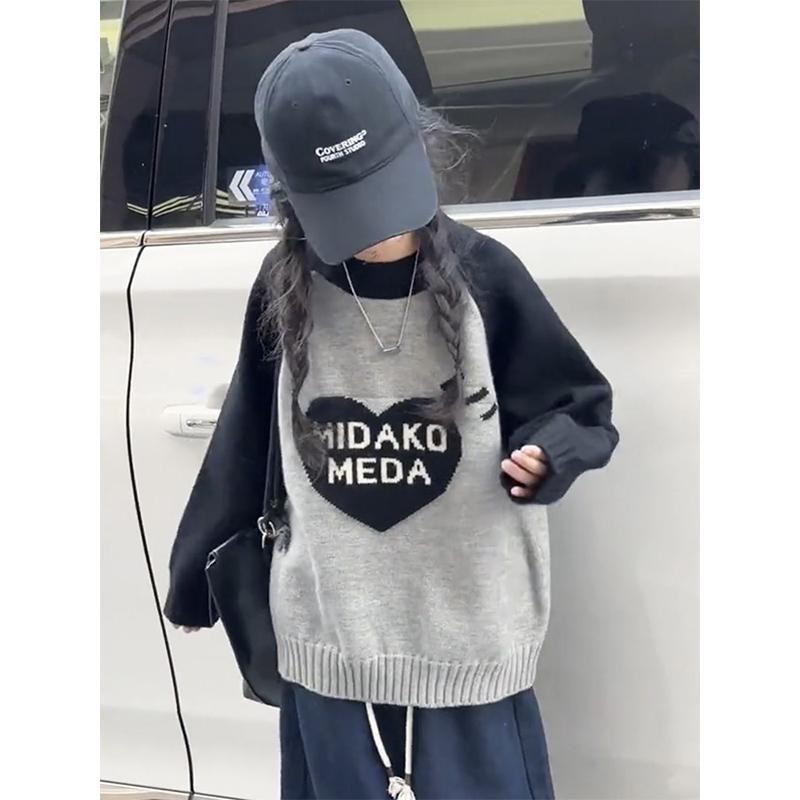 女の子 ルーズ ニットプルオーバー カラーブロック ハート セーター 秋冬 新作 子供服 ファッショナブ..