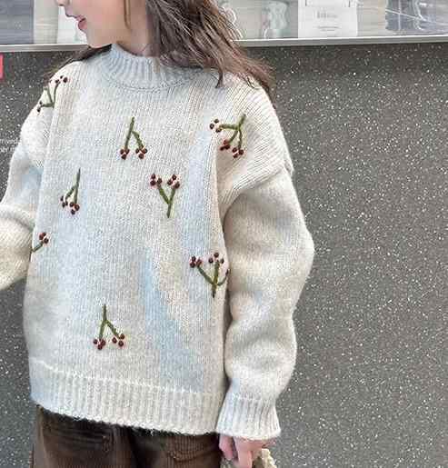 女の子 ルーズ ニット プルオーバー フラワー柄 セーター 秋冬 新作 子供服 ファッショナブル 韓国 韓..