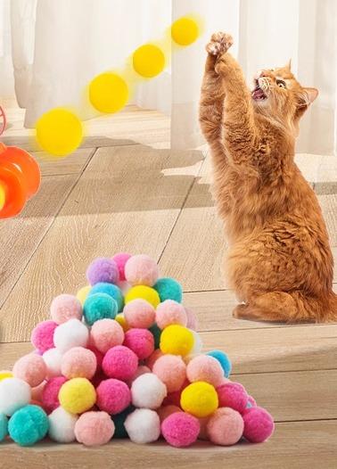 乐天商城 - 猫のおもちゃ ファーボール ぬいぐるみ ボール ランチャーガン ボール サイレント 弾性猫 猫用 おもちゃ 玩具 室内 ボール遊び 面白い 人気 ターンテーブル セルフ エンターテイメント ボール 子猫 持ち運び可能 かわいい 運動不足 ストレス解消