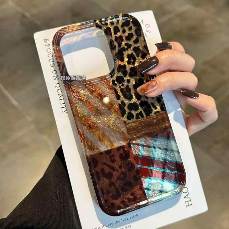 乐天商城 - スマホケース iPhone 12 13 14 15 16 Pro ProMax チェック ヒョウ シェル 保護ケース 携帯電話 Apple ニッチ クリエイティブ ストラップ付き ブラウン レトロ スタイル 防塵 ソフト かわいい おしゃれ 使いやすい