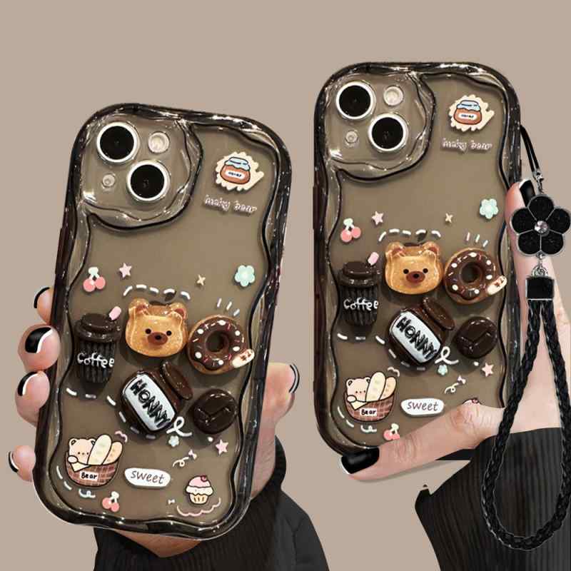 乐天商城 - スマホケース iPhone 11 12 13 14 15 16 X XS Pro ProMax ブラック 透明 シリコン 保護ケース 携帯電話 Apple クマ ドーナツ ニッチ クリエイティブ ストラップ付き スタイル 防塵 かわいい おしゃれ 流行