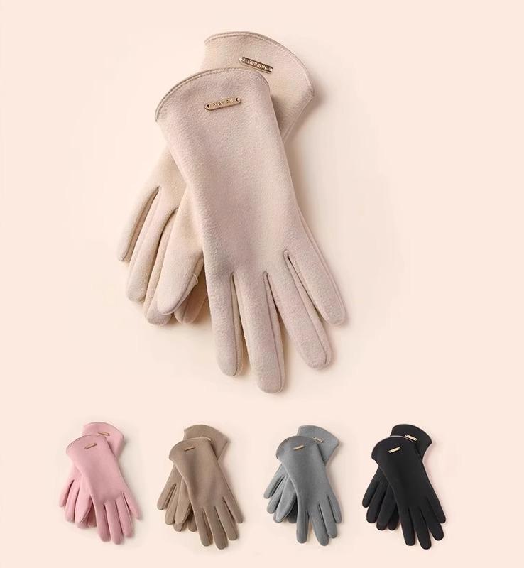 女性用 手袋 アプリコット ピンク カーキ ブラック ホワイト グレー ベルベット 冬用 防寒 暖かい スエ..
