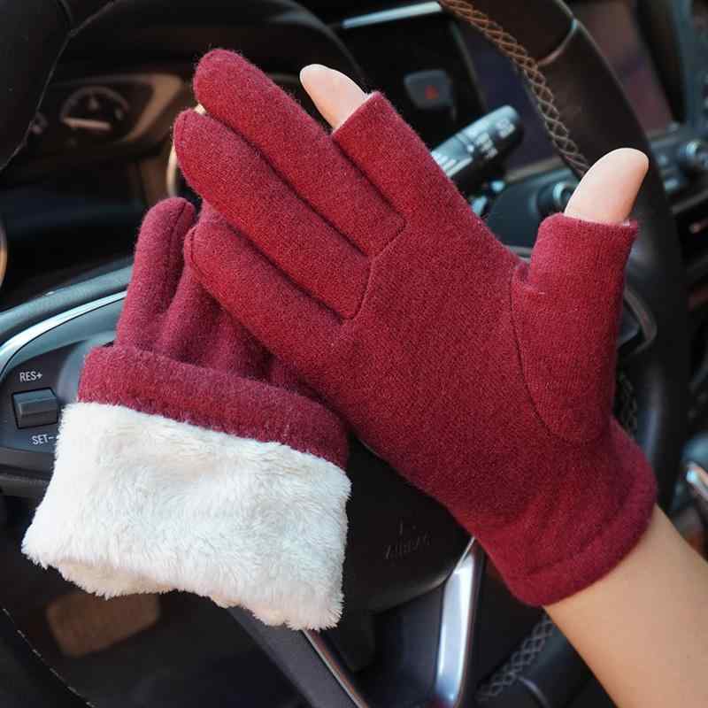 手袋 女性 指なし ウール 羊毛 カシミア ワインレッド ライトグレー ネイビーブルー ピンク ブラウン ブラック レディース グローブ タッチスクリーン ハーフフィンガー ベルベット ニット 冬 暖か 防寒 保温 やわらか もこもこ ふわふわ あったか