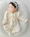 ロンパース ベビー服 春 ワンピース ガール プリンセス スイート リボン 花 フラワー ホワイト ベージュ やわらか ソフト 通気性 ボタン フリル ガーリー...