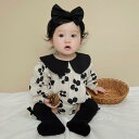 ベビー服 ロンパース 赤ちゃん カバーオール 新生児 女の子 かわいい 3点 セット ヘアバンド オールインワン 花柄 丸襟 長袖 股ボタン コットン 綿 人気...