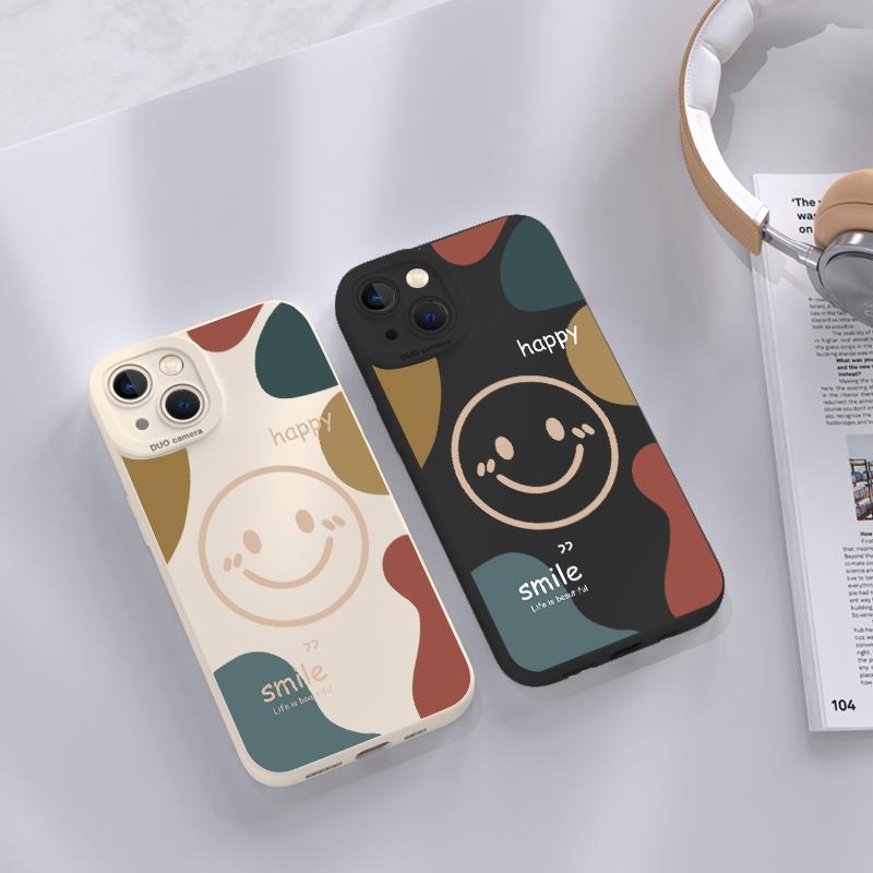 乐天商城 - スマホケース iPhone 11 12 13 14 15 Plus Pro ProMax ブラック ホワイト ピンク ブルー ライトブラウン ワインレッド レッド スマイル スマイリー smile happy 保護ケース 携帯電話 Apple 携帯カバー