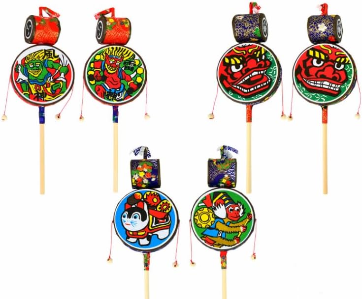 乐天商城 - 和柄紙製でんでん太鼓1個 和柄は選べません 木のおもちゃ 昔遊び 保育学校用品こども良品329
