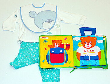ベビー洋品Tシャツ&パンツセットスタイ布絵本リトルベビーベアの長袖&長パンツ 3M&おしゃれなビブ ベア&dress up bear Bookくまちゃんギフト3点セット選んで!! 無料ギフトラッピング