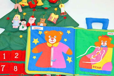 クリスマス布絵本布のアドベント カレンダー壁掛けクリスマスツリーボタンかけオーナメント24個付きdress up bear ドレスアップベアメリークリスマス ギフトセット2点組み幼児教育選んで!!無料ギフトラッピング