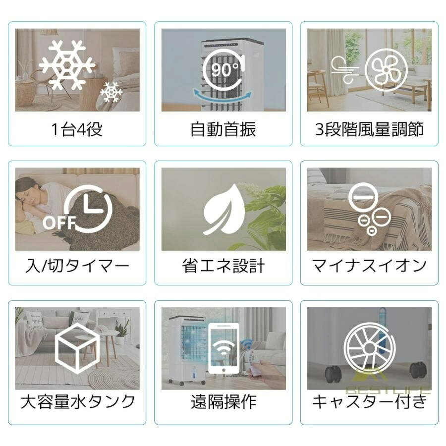 冷風機 強力 冷風扇 クーラー 扇風機 冷風扇風機 一台四役 3段階風量 保冷剤5個付 ...