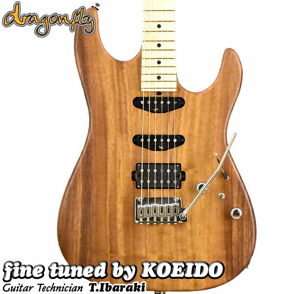 長年、純国産ハイエンド・ブティック・ブランドとして国内外より高い評価を得る「dragonfly」ブランドより、トラディショナルなスタイルを踏襲しながらも現代のミュージックシーンにも適応するモダンギアとしての使い勝手をミックスしたCentral Line Seriesがリリース！90年代のロックシーンにインスパイアされ、当時のコンポーネントモデル彷彿のルックスが目を惹きます。コンパクトなディンキーシェイプに、ボディにはなんとモンキーポッド材を使用したリミテッド・エディションです。なかなかお目にかかる事の無いモンキーポッド材、腰と輪郭のある、立ち上がりの良いしっかりとしたサウンドです。塗装はオープンポアのマット仕上げで、木目を際立たせています。指板はメイプル、ネックはハードメイプルのUシェイプ。PUはdragonflyのアルニコをSSHで搭載。SSHながらとてもバランスの良い出力設計になっております。トーンコントロールはHILO PASS FILTER POT仕様。またMini SWのAdd Neck PU SWを搭載しており、ONにすることでセレクターのポジションに関係なくフロントPUをブレンド可能です。配線材にはVintage Teflon Cover Silver Plating Wireを使用するなど細部まで拘った仕様。完成度の高い1本、当店で最適に調整してお届け致します。 ■Body：2P Monkey Pod ■Fingerboard：Maple, 400R ■Neck：Hard Maple, U-Shape ■Fret：Nickel Silver #214, 22F ■Scale：648mm ■PU：dragonfly Alnico5 dfs-7(N)/dfs-7R(C)/dfh-7B ■Bridge：GOTOH 510T-FE1 ■Tunner：GOTOH SG381-07MGT ■Hardwear：Chrome ■Wiring：Vintage Teflon Cover Silver Plating Wire ■Jack：Switchcraft 11C ■Contorol： Master Volume(Pitbull Gold Plating w/Tone Breed Circuit) Mini-SW：ADD Neck PU Hi-Lo Pass Filter Tone Hi-Cut(0.001μF Film Cap), Lo-Cut(0.047μF Vintage Yellow Cap) ■Finish： Neck：Satin Body：Open Pore Matte ●ギグバッグ付属