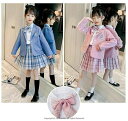 小学校入学式 スーツ キッズ 女の子制服4点セット ジャケットあり スカートスーツ ジュニアスーツ 可愛い プリーツスカート リボン付 JK JK制服 学校制服 女の子スーツ 卒業式 入学式 学園祭