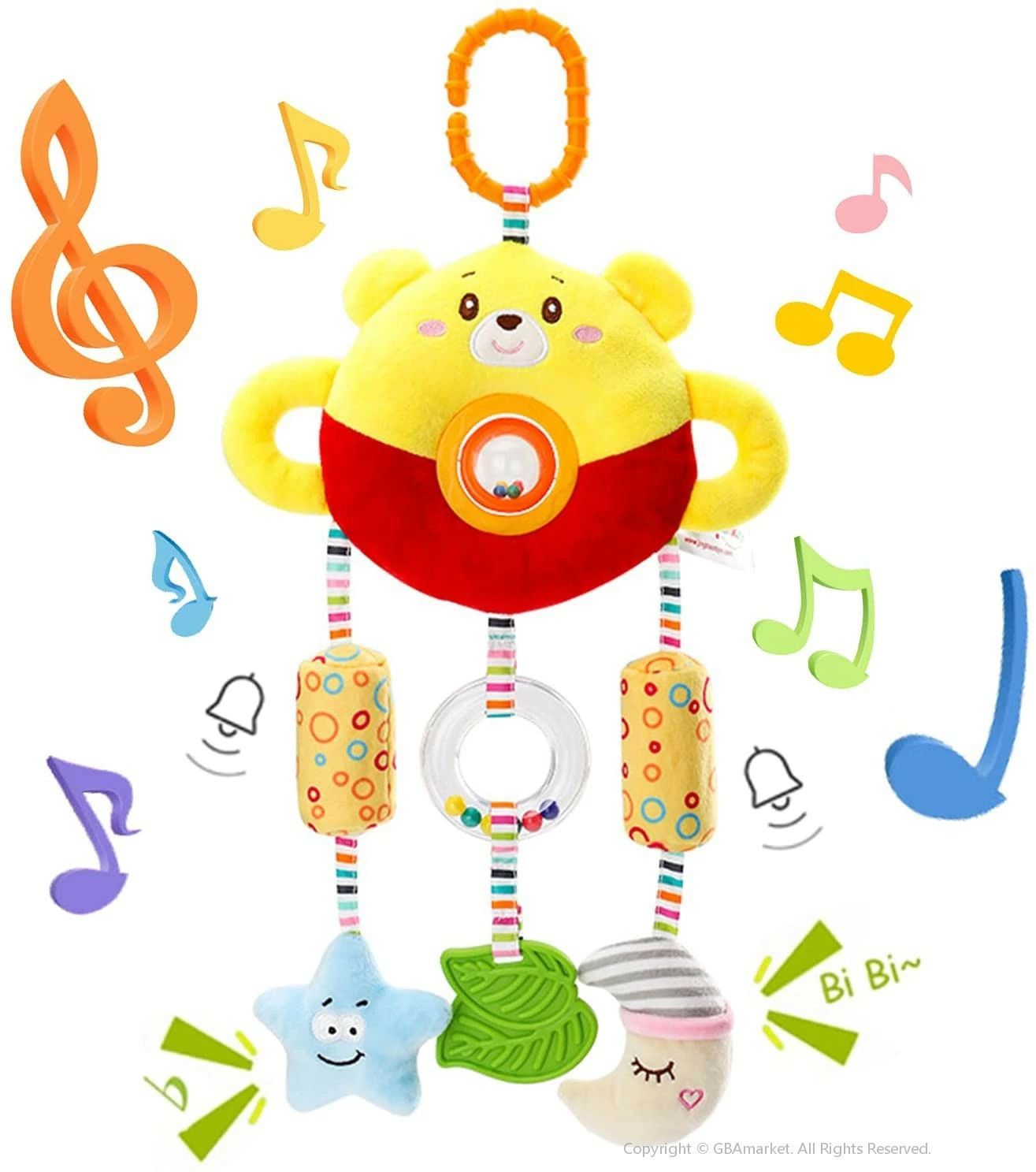 メリー ベッド チャイルドシート おもちゃ 車用 ぶら下げベル フック付き モビール がらがら ぬいぐるみ ベッドクリップ 寝具 視覚に刺激 ラトル ハンドル