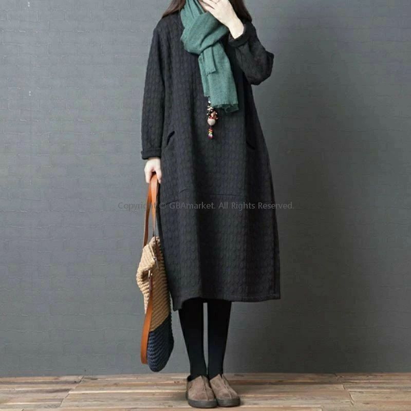 マキシワンピース 春 レディース 秋物 エンボス ワンピース 秋冬 大きいサイズ ロングワンピース 長袖 クルーネック コクーンワンピース 中綿 エンボス 暖かい カジュアル ロングワンピ ゆったり 体型カバー 部屋着 ブラック M L XL 2XL