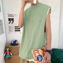 Tシャツ ノースリーブ ビッグシルエット メンズ 大きいサイズ カットソー タンクトップ オーバーサイズ アメカジ ビター系 クルーネック