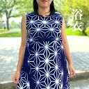 【浴衣リメイクタックワンピース】当店オリジナルロングマキシフレア花火夏祭り花火大会盆踊りミセス40代50代60代70代ホームウェア鮮やか麻の葉柄ホワイト白赤レッドきれい綺麗美しいノースリーブ