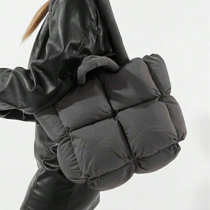 キルティング加工 カジュアルトートバッグ、スタイリッシュでファッショナブル、大容量、柔らかい肩掛けバッグ、デイリー使い、オフィス、学校、大学生に適しています(4)