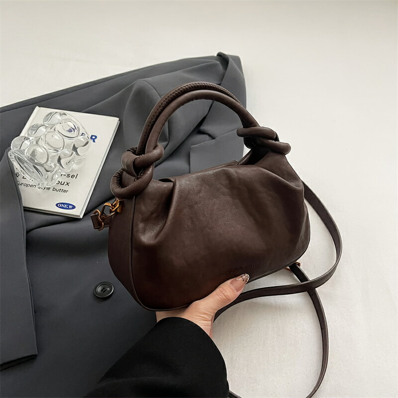 カジュアルなショルダーバッグ、無地、ヴィンテージスタイル、調節可能なストラップ、マグネット開閉、ポリエステル裏地、エッジペイント、ファッショナブルなクロスボディバッグ