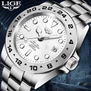 Lige-メンズ防水フルスチールクォーツ時計、スポーツウォッチ、ミリタリークロック、トップブランド、ラグジュアリー、ホットセール