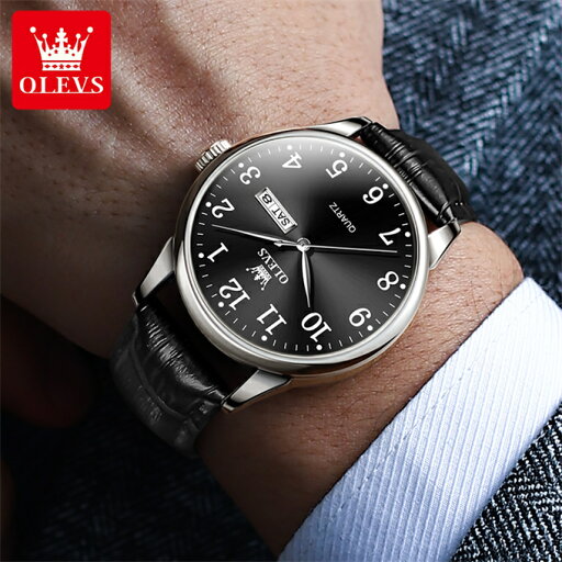Olevs-メンズクラシッククォーツ時計、レザーストラップ、デジタルダイヤル腕時計、男性用ビジネスカジュアルウォッチ Olevs-メンズクラシッククォーツ時計、レザーストラップ、デジタルダイヤル腕時計、男性用ビジネスカジュアルウォッチ