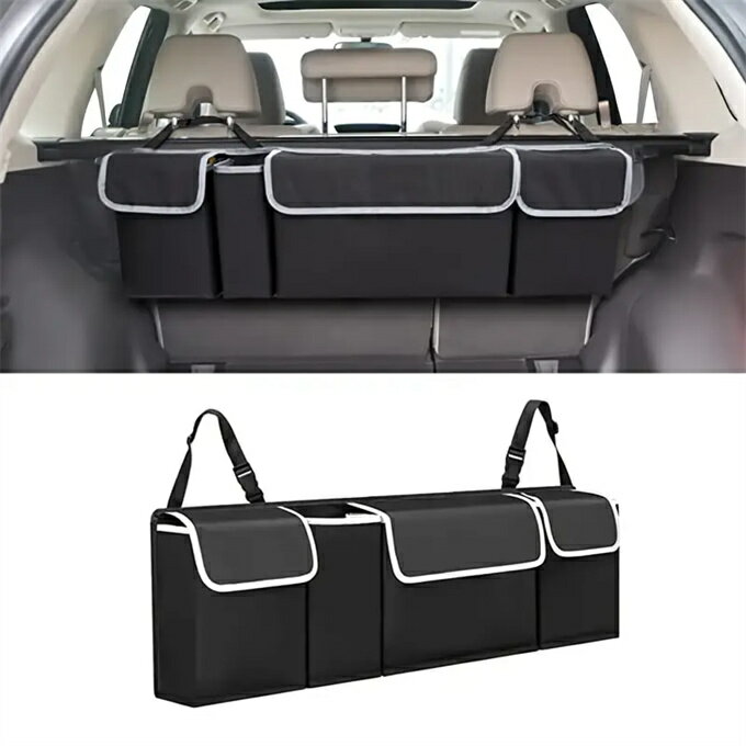 車のトランクオーガナイザー、大容量後部座席トランクオーガナイザー、防水、折りたたみ可能な貨物収納バッグ