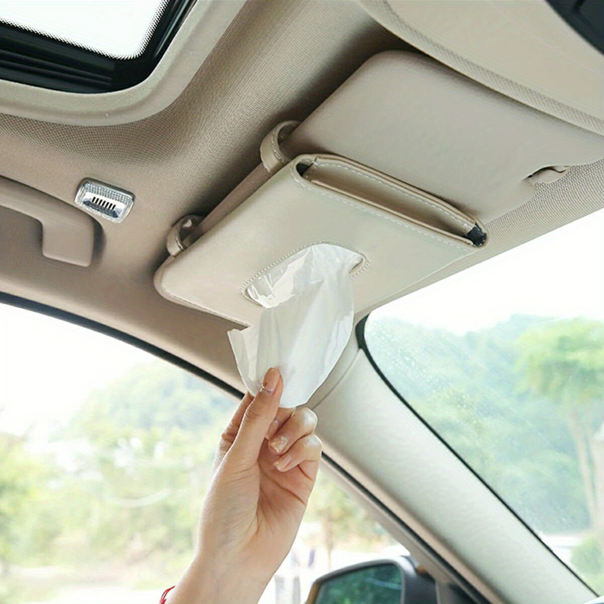 車内用品 車用ティッシュボックス、車用クリエイティブサンバイザー吊り下げ天窓椅子バックドローペー..