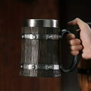 バレルコーヒーマグ、304ステンレススチールコーヒーカップ、600ml/20.3ozシミュレーションウッドバレルビールカップ、夏冬の飲料用品、家庭用キッチンアイ...