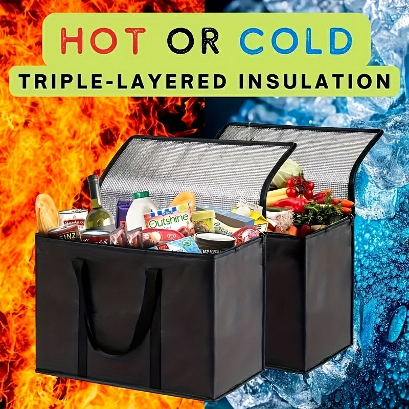 保温・保冷機能付きクーラーバッグ。生鮮食品、飲み物、野菜、魚介類の持ち運びに便利な保温トートバッグ。スーパーマーケットでの買い物に最適。