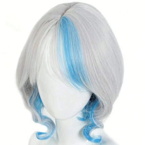 耐熱合成繊維製 ショートヘアウィッグ コスプレ用 白×ブルー 耐熱合成繊維製 ショートヘアウィッグ コスプレ用 白×ブルー
