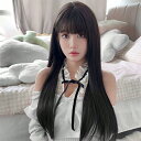 28インチ ストレート ウィッグ バング付き 合成 耐熱繊維製 自然な見た目 女性用ロングブラックウィッグ (ダークブラウン 4#) ガールズ バレンタインデー プレゼント&デートファッションコスプレウィッグ