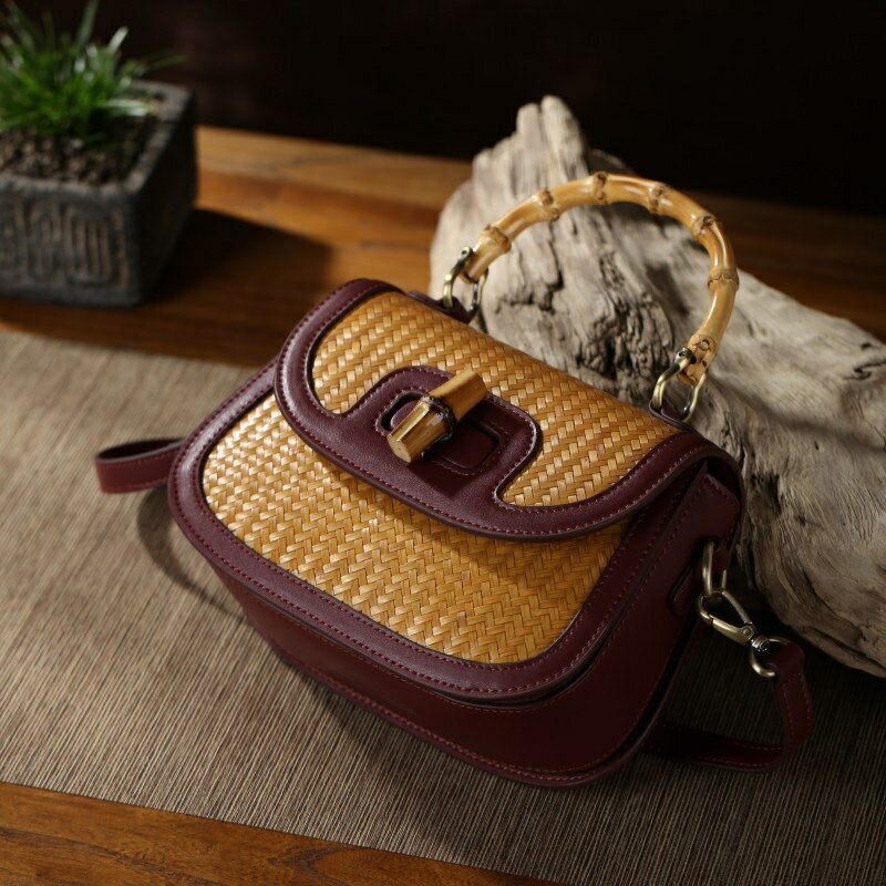 天然素材×職人手作 竹編×革 2WAYバッグ 手提＆ショルダー ナチュラル上品 大人可愛い かごバッグ レディース 竹籠 かごバッグ 母の日 かご バッグ