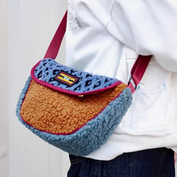 【オリジナルデザイン】秋冬毛糸ショルダーバッグ　小衆ブランド　格子柄×配色レトロ　ふわふわ個性派..