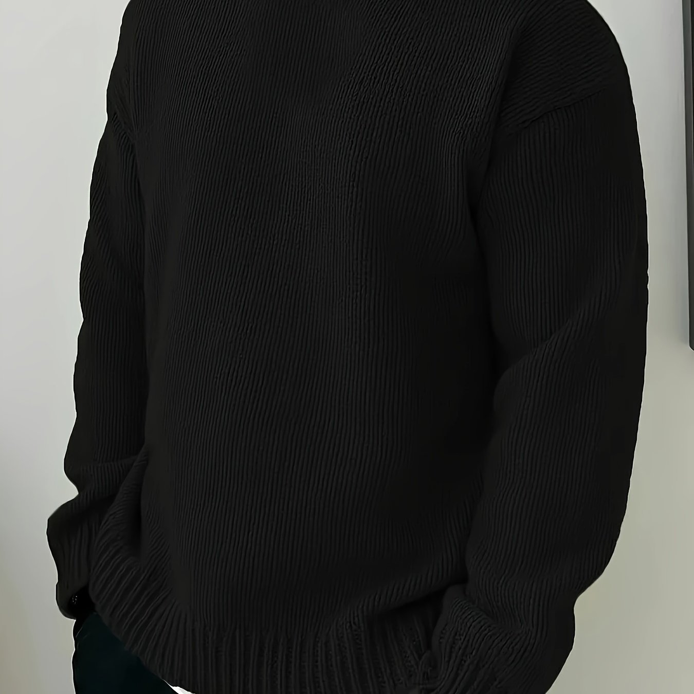 メンズ ソリッドカラー ラウンドネックセーター - 柔らかく暖かい冬用ニットプルオーバー、カジュアル＆フォーマル 秋冬服、お手入れ簡単 手洗い/ドライクリーニング対応 レイヤリングに最適 クラシックプレーンデザイン オフィス＆カジュアルウェア