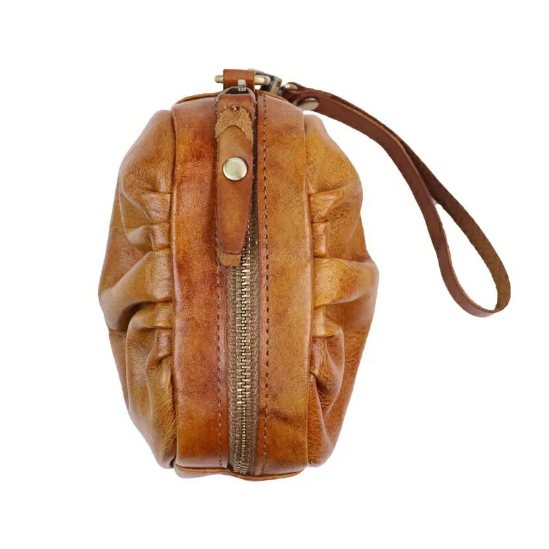 手作り 植鞣し本革 ふっくらポーチ／レトロ感漂うハンドメイド財布 小銭入れ レディース 多機能 ミニクラッチ 【全4色】／レトロデザイン／ナチュラルレザー／手仕事／経年変化／ギフト／プレゼント