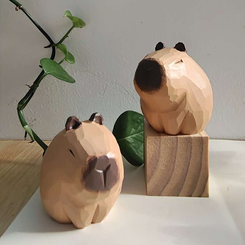 手作り木製カピバラスカルプチャー 1頭｜手彫りの温もりを感じるカピバラ置物・ナチュラルウッドの優し..