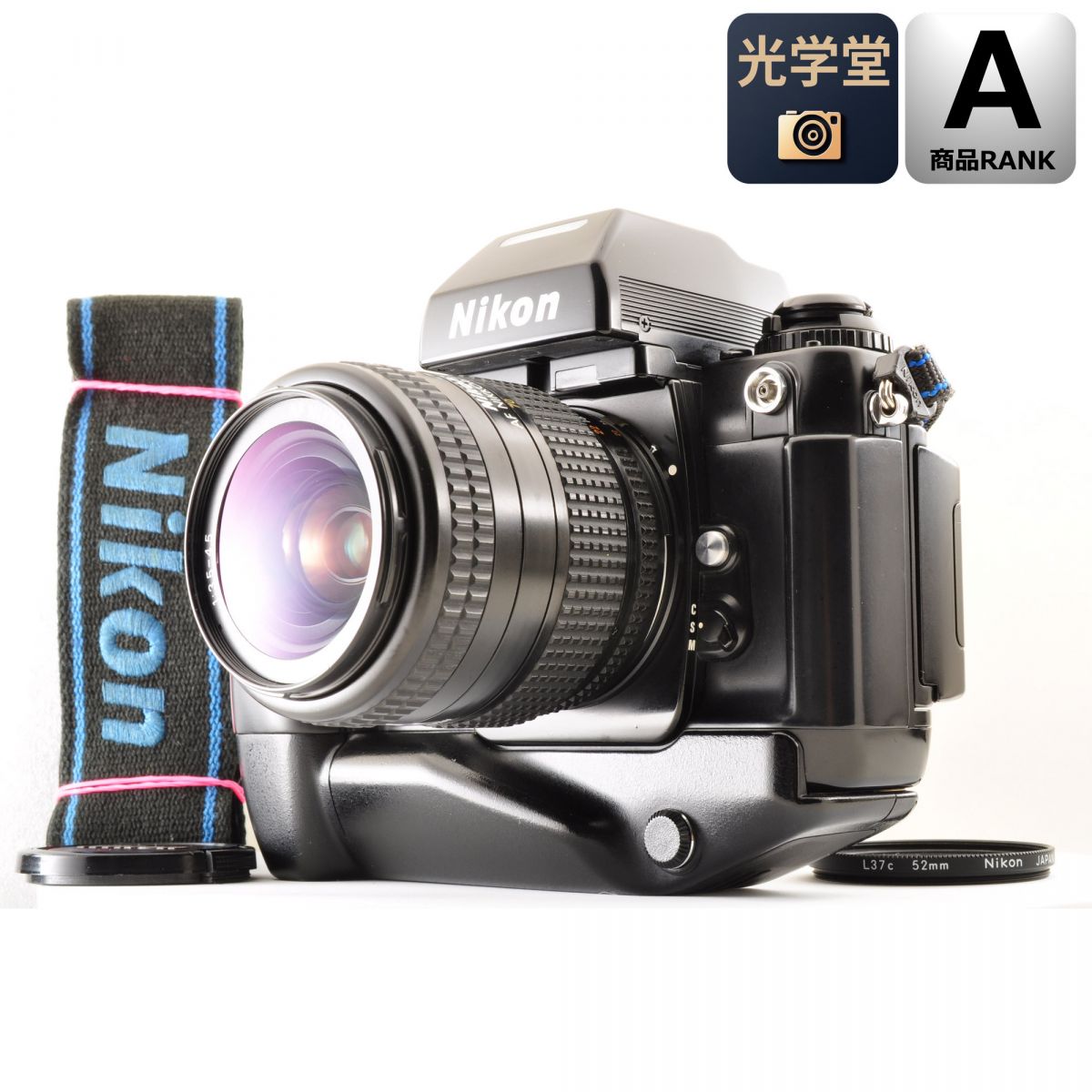 -------商品説明---------- Nikon F4S MB-21 MF-23 一眼レフ 35mm Film カメラ Nikon AF NIKKOR 28-70mm F/3.5-4.5 Zoom レンズ 【商品コード】5183 ■シリアル番号： ---ボディ--- 2426709 ---レンズ--- 2082385 -------状態について---------- ＜A＞：美品。使用感が少なく、とても美しい状態。正常作動するもの。 ■外観： 多少のスレ傷があります。 ミラー室のモルトは美しい状態です。 フィルム室のモルトは劣化しています。 商品の詳細は写真をご確認ください。 ■ 動作(ボディ) : 動作確認済みです。 シャッターは全速で変化します。精度については保証できません。 フィルムの巻上げ・巻き戻しは機能します。 ■ 動作(レンズ) : ヘリコイドの動作は正常です。 絞り羽根はキレイな状態です。 絞り羽根は適切に機能します。 AFは機能します。 AF時の異音はありません。 ■ ファインダー : ホコリの混入があります。 プリズムは美しい状態です。 ■ レンズ光学 : 僅かなホコリ等の混入があります。 カビは見受けられません。 端に薄いクモリがあります。 バルサム切れは見受けられません。 スレ傷はありません。 ■付属品： ・ストラップ ・前キャップ ・フィルター バッテリーは付属しません。 写真に写っているものが全てです。 ---------------------------------------------------------- Nikon F4S MB-21 AF 28-70mm フィルム一眼レフ 高級 フラッグシップ※モニターの発色の具合によって実際のものと色味が異なる場合がございます。 ランク 商品状態の説明（目安） S 新品同様 使用した形跡がほとんど無い。非常にきれいで、新品同様のもの。 A 美品 使用感が少なく、とても美しい状態。正常に作動するもの。 AB 良品 若干のキズや汚れがあるが良い状態。正常に作動するもの。 B 並品 比較的目立つキズや汚れがある。撮影に支障がなく、正常に作動するもの。 C 難有り 目立つ傷や汚れ有り。一部難有り状態。撮影条件によっては支障が少ないもの。 D ジャンク品 動作未確認、現状品。記載事項以外の不具合も含む。部品取りやコレクション用。