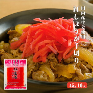 国産生姜使用 紅しょうが千切り 45g×10 |生姜 国産 甘酢 ガリ スライス 無着色 合成保存料 不使用 送料発生