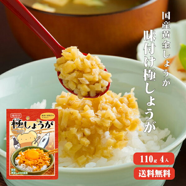 【送料無料】 今だけ1袋増量！サクサク味付け極しょうが 110g×4 ふりかけ ご飯のお供 酢しょうが おかず生姜 万能調味料 生姜 しょうが ショウガ 国産のサムネイル