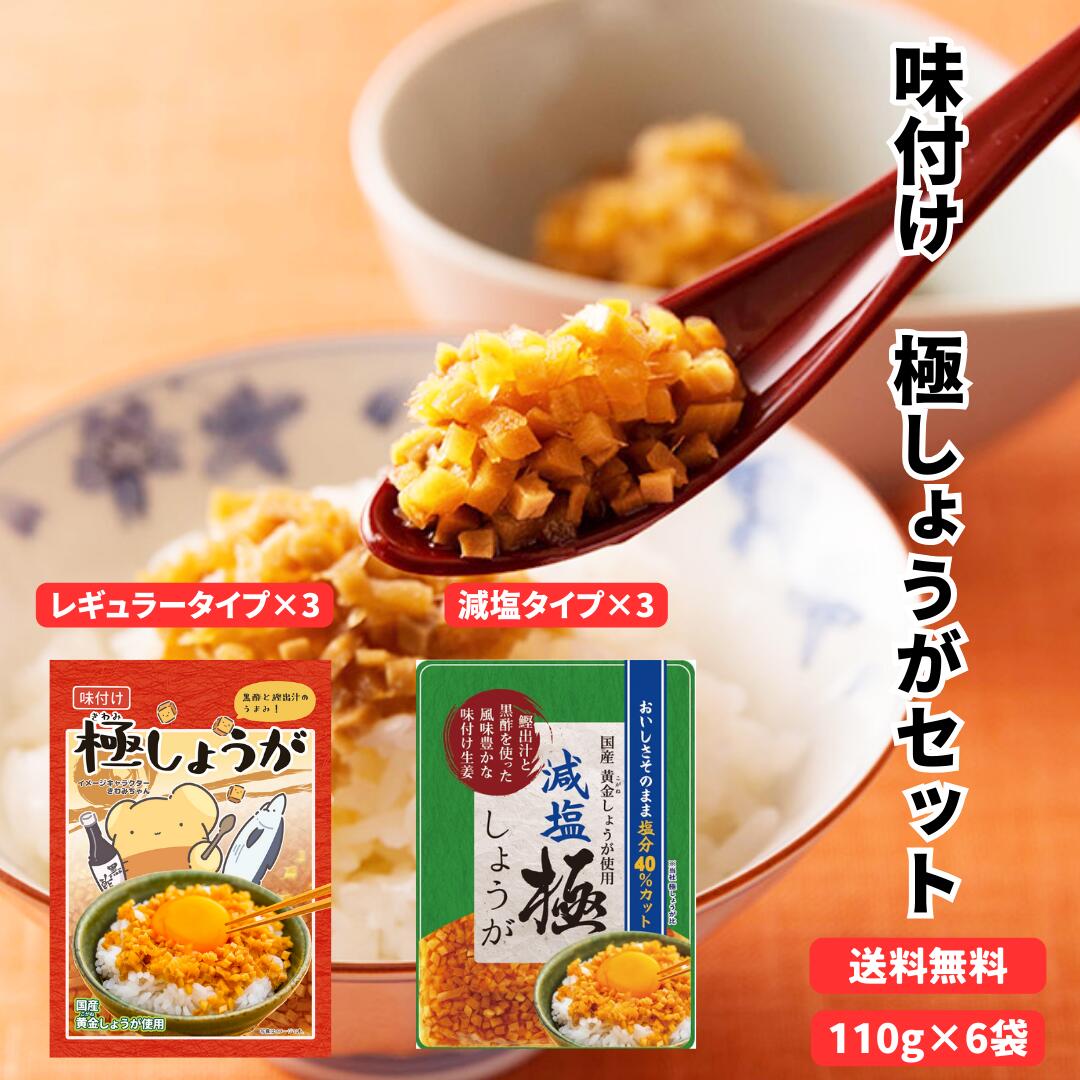 【送料無料】 味付け極しょうがセット6袋 ふりかけ ご飯のお供 酢しょうが おかず生姜 万能調味料 生姜 しょうが シ…