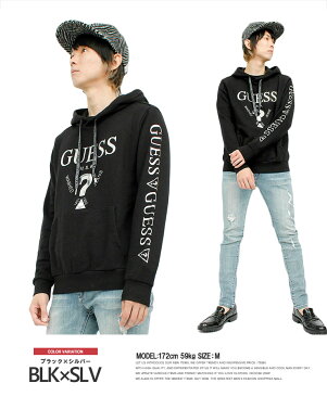 【送料無料】GUESS(ゲス) パーカー メンズ 大きいサイズ プルオーバー メタリック ロゴ プリント 裏毛 スウェット 薄手 ブランド トップス 黒 ゴールド シルバー ホワイト ユニセックスナー ゆったり おおきい