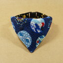 【浴衣みたいな富士山のバンダナ(紺)】 首輪用バンダナ 猫用 首輪にプラス 犬用も可 ワンタッチバンダナ ハンドメイド オーダーメイド こげねこ ねこ ペット用品 猫首輪 リップル 和