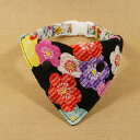 【浴衣みたいな梅の花のバンダナ(黒)】 首輪用バンダナ 猫用 首輪にプラス 犬用も可 ワンタッチバンダナ ハンドメイド オーダーメイド こげねこ ねこ ペット用品 猫首輪 梅 リップル 和