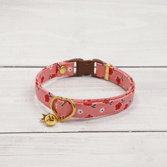 【乙女な首輪（その7・赤の丸いお花）】 3サイズから選べる 猫用首輪 鈴の有無も選べる 自由に選べるパ..