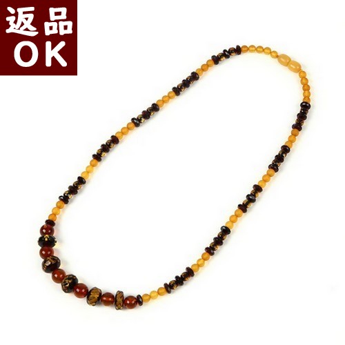 樂天商城 - ＼最大30％OFFクーポン／琥珀 ネックレス マルチカラー 丸玉 円盤玉 50cm バルト産 琥珀屋 送料無料 ハンドメイド 手作り パワーストーン 天然石 No 1095 ギフト